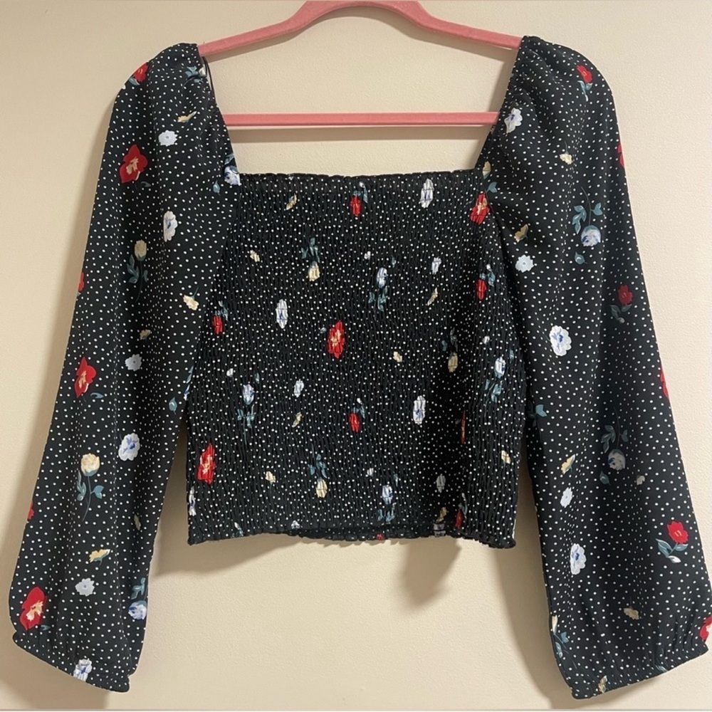 Abercrombie Floral Black Polka Dot Women's Top